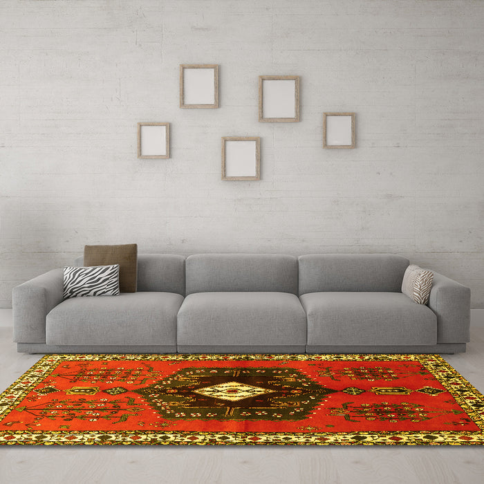 Machine Washable Persian Yellow Traditional Rug in a Living Room, wshtr742yw