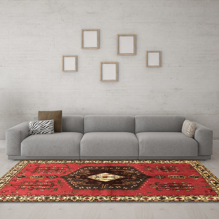 Machine Washable Persian Brown Traditional Rug in a Living Room,, wshtr742brn