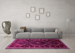 Machine Washable Persian Pink Traditional Rug in a Living Room, wshtr743pnk