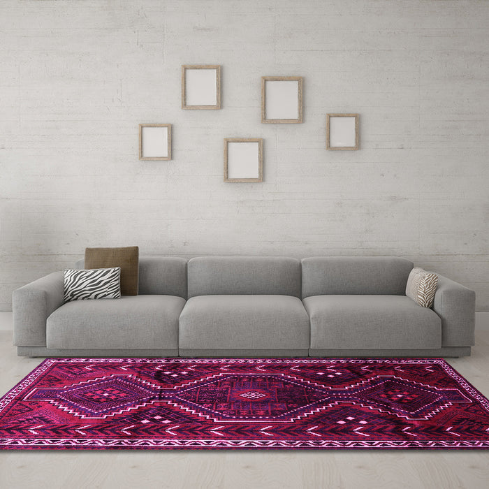 Machine Washable Persian Pink Traditional Rug in a Living Room, wshtr743pnk