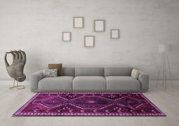 Machine Washable Persian Purple Traditional Area Rugs in a Living Room, wshtr743pur