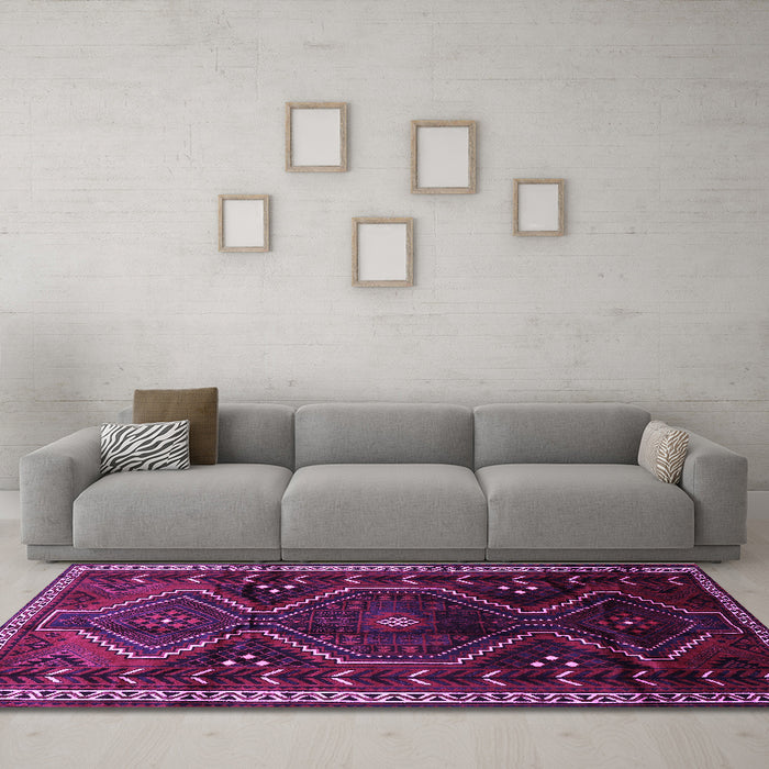 Machine Washable Persian Purple Traditional Area Rugs in a Living Room, wshtr743pur