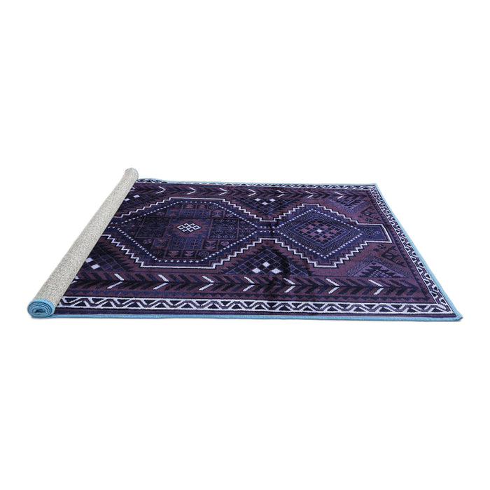 Sideview of Machine Washable Persian Blue Traditional Rug, wshtr743blu
