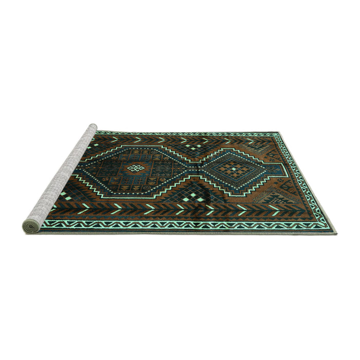 Sideview of Machine Washable Persian Turquoise Traditional Area Rugs, wshtr743turq