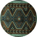 Round Machine Washable Persian Turquoise Traditional Area Rugs, wshtr743turq