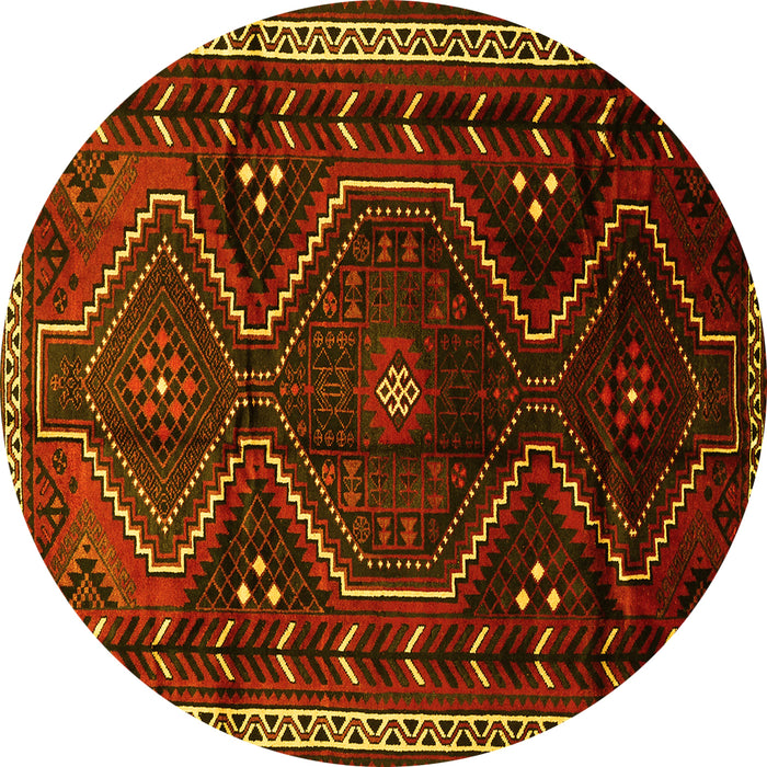 Round Persian Yellow Traditional Rug, tr743yw