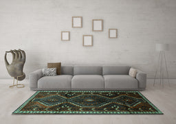 Machine Washable Persian Turquoise Traditional Area Rugs in a Living Room,, wshtr743turq