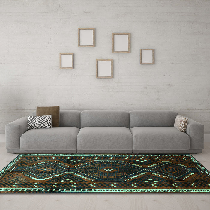 Machine Washable Persian Turquoise Traditional Area Rugs in a Living Room,, wshtr743turq
