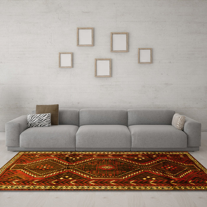 Machine Washable Persian Yellow Traditional Rug in a Living Room, wshtr743yw