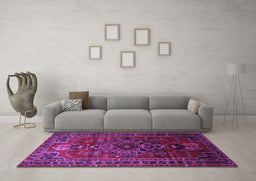 Machine Washable Persian Purple Traditional Area Rugs in a Living Room, wshtr744pur