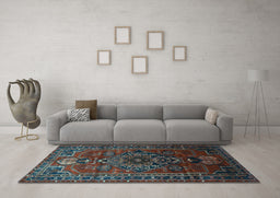 Machine Washable Persian Light Blue Traditional Rug in a Living Room, wshtr744lblu