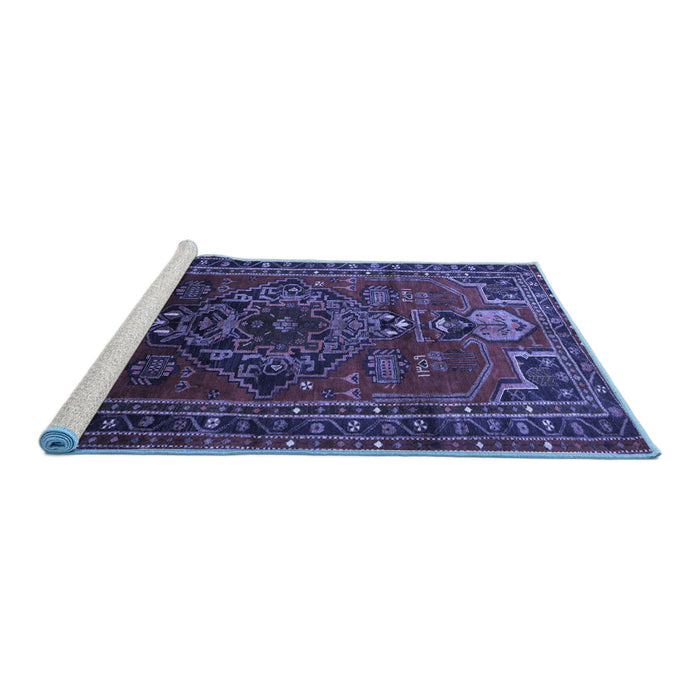 Sideview of Machine Washable Persian Blue Traditional Rug, wshtr744blu