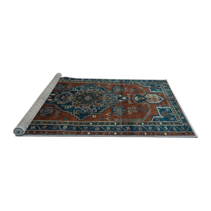 Sideview of Machine Washable Persian Light Blue Traditional Rug, wshtr744lblu