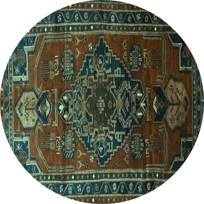 Round Persian Turquoise Traditional Rug, tr744turq