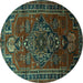 Round Persian Turquoise Traditional Rug, tr744turq