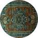 Round Machine Washable Persian Turquoise Traditional Area Rugs, wshtr744turq