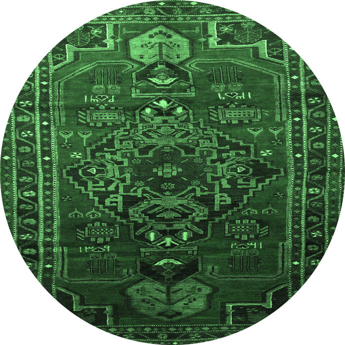 Round Persian Emerald Green Traditional Rug, tr744emgrn