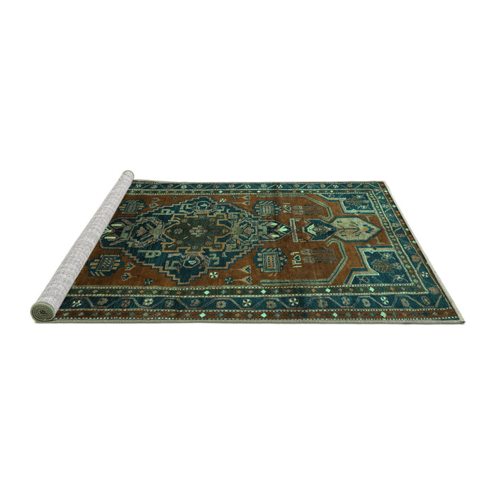 Sideview of Machine Washable Persian Turquoise Traditional Area Rugs, wshtr744turq