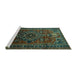 Sideview of Machine Washable Persian Turquoise Traditional Area Rugs, wshtr744turq