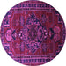 Round Machine Washable Persian Purple Traditional Area Rugs, wshtr744pur