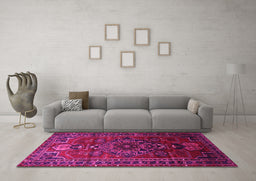 Machine Washable Persian Pink Traditional Rug in a Living Room, wshtr744pnk