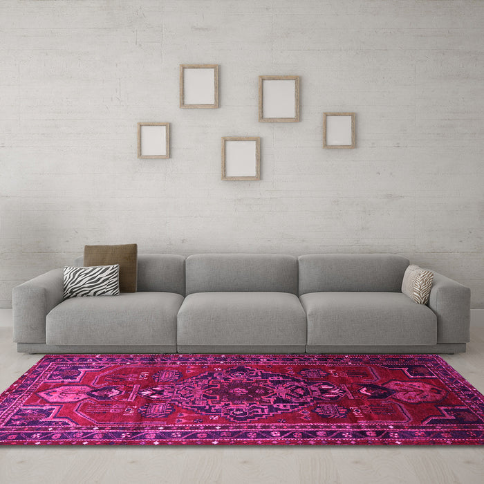 Machine Washable Persian Pink Traditional Rug in a Living Room, wshtr744pnk