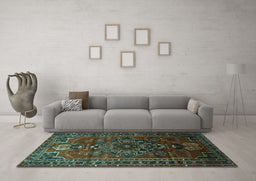 Machine Washable Persian Turquoise Traditional Area Rugs in a Living Room,, wshtr744turq