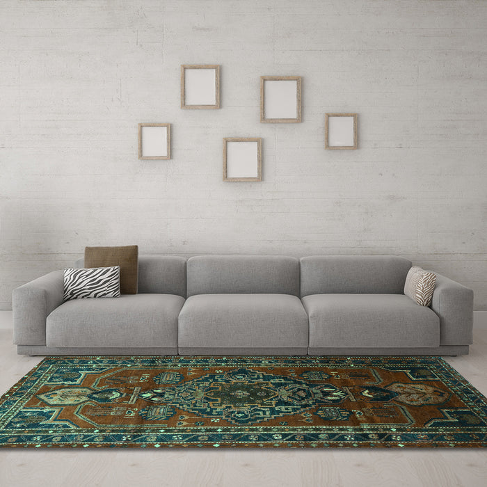 Machine Washable Persian Turquoise Traditional Area Rugs in a Living Room,, wshtr744turq