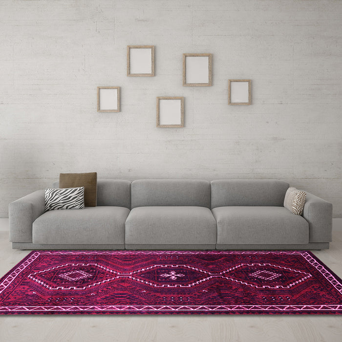 Machine Washable Persian Pink Traditional Rug in a Living Room, wshtr745pnk