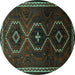 Round Persian Turquoise Traditional Rug, tr745turq