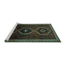 Sideview of Machine Washable Persian Turquoise Traditional Area Rugs, wshtr745turq