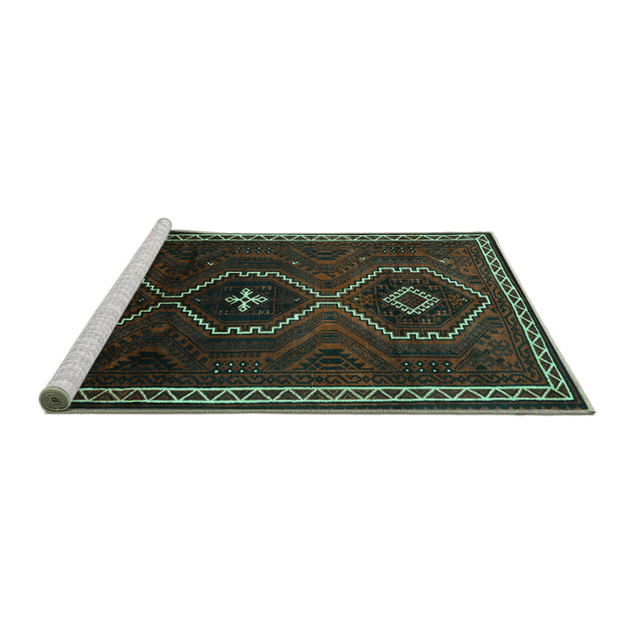 Sideview of Machine Washable Persian Turquoise Traditional Area Rugs, wshtr745turq