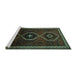 Sideview of Machine Washable Persian Turquoise Traditional Area Rugs, wshtr745turq