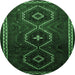 Round Machine Washable Persian Emerald Green Traditional Area Rugs, wshtr745emgrn