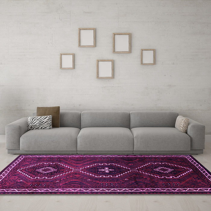 Machine Washable Persian Purple Traditional Area Rugs in a Living Room, wshtr745pur