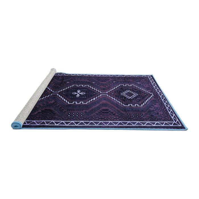 Sideview of Machine Washable Persian Blue Traditional Rug, wshtr745blu