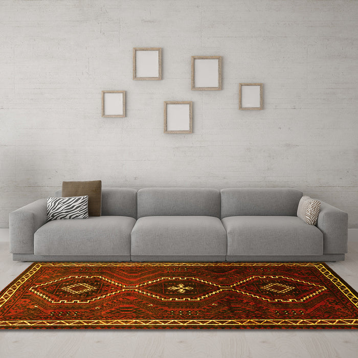 Machine Washable Persian Yellow Traditional Rug in a Living Room, wshtr745yw