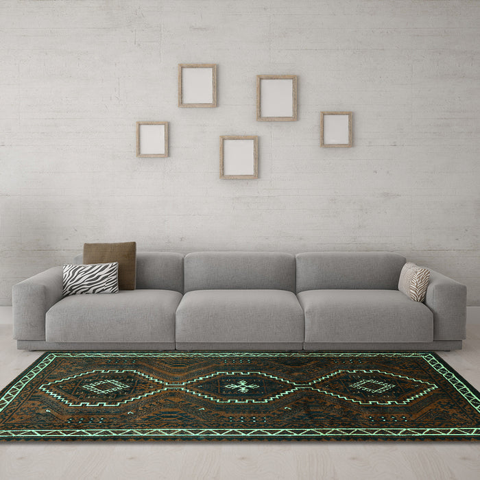 Machine Washable Persian Turquoise Traditional Area Rugs in a Living Room,, wshtr745turq
