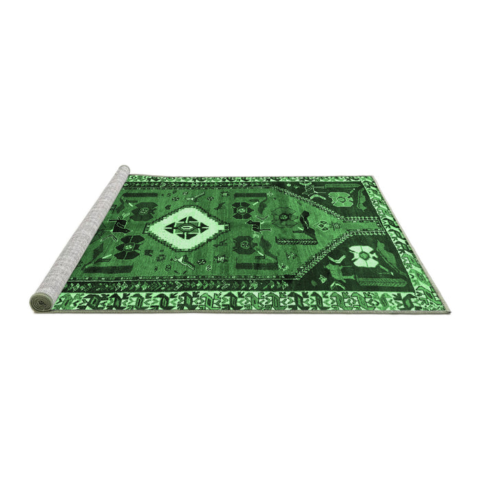 Sideview of Machine Washable Persian Emerald Green Traditional Area Rugs, wshtr746emgrn