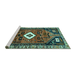 Sideview of Machine Washable Persian Turquoise Traditional Area Rugs, wshtr746turq