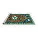 Sideview of Machine Washable Persian Turquoise Traditional Area Rugs, wshtr746turq