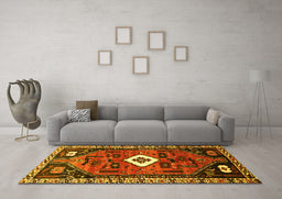 Machine Washable Persian Yellow Traditional Rug in a Living Room, wshtr746yw