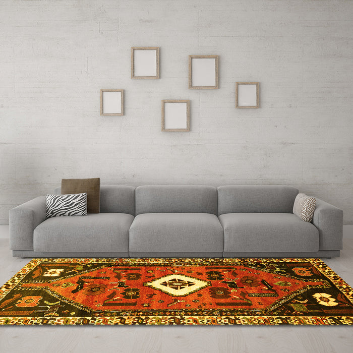 Machine Washable Persian Yellow Traditional Rug in a Living Room, wshtr746yw