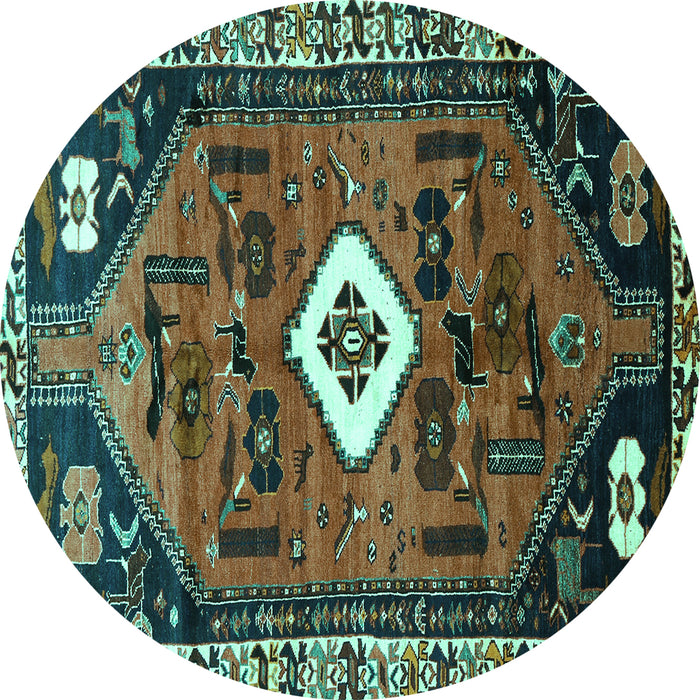 Round Machine Washable Persian Turquoise Traditional Area Rugs, wshtr746turq