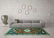 Machine Washable Persian Turquoise Traditional Area Rugs in a Living Room,, wshtr746turq