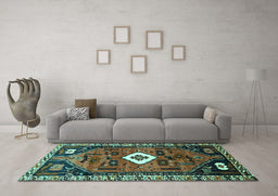 Machine Washable Persian Turquoise Traditional Area Rugs in a Living Room,, wshtr746turq