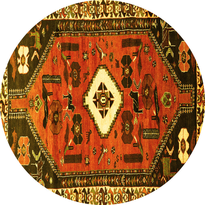 Round Persian Yellow Traditional Rug, tr746yw