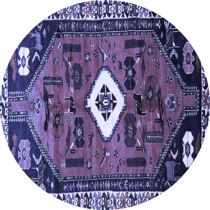 Round Machine Washable Persian Blue Traditional Rug, wshtr746blu