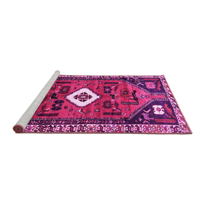 Sideview of Machine Washable Persian Pink Traditional Rug, wshtr746pnk