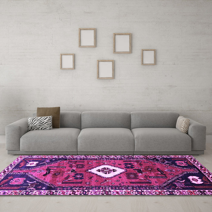 Machine Washable Persian Purple Traditional Area Rugs in a Living Room, wshtr746pur